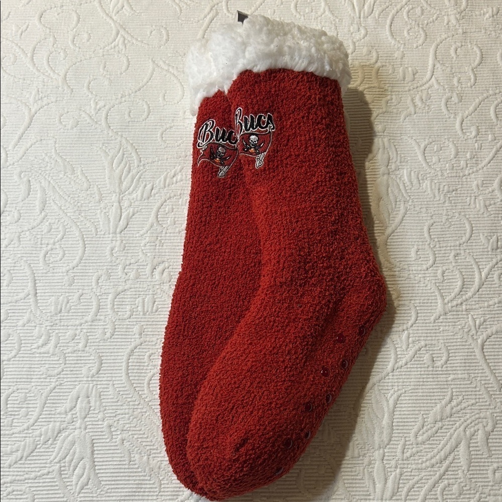 NFL Buccaneers Red Fuzzy non skid Socks.